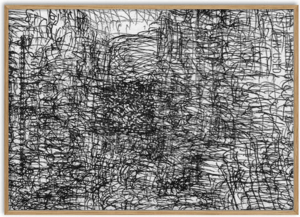 Hesburger by Priit Ruttas - a dense field of black pen scribble with a scene surfacing in the line