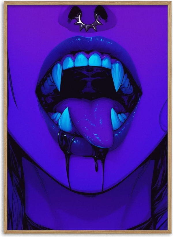 I dont bite. Much. by Melancholy Machinations - a close-up open mouth with fangs in violet light