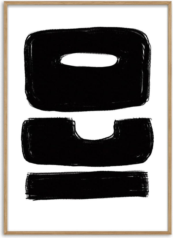 Abstract black shapes on white background, featured as the design for ICO Unique Plakat product page.