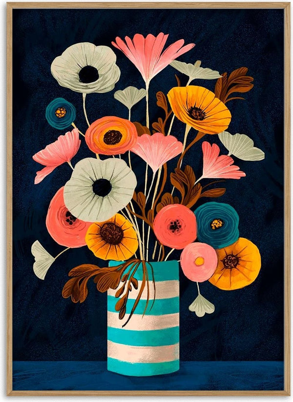 Vibrant flowers in a striped vase, featured on the product page for I'm Guilty by David Wolf.