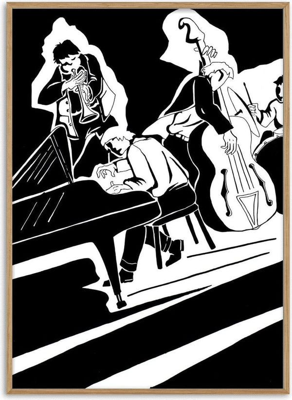 Jazz Quartet by Massimo Frascogna - trumpet, piano, double bass and drums in black and white