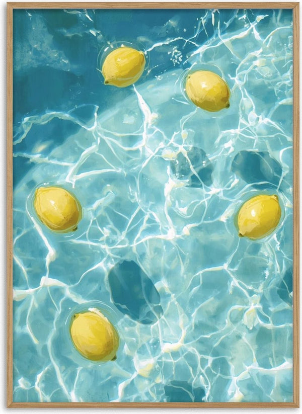 Lemon pool by Ohkimiko - five yellow lemons floating on sunlit turquoise pool water