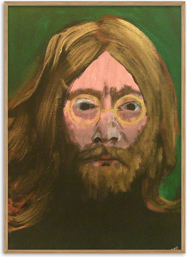 Lennon by Ian Frederick Harris - a painted portrait of John Lennon against deep olive green