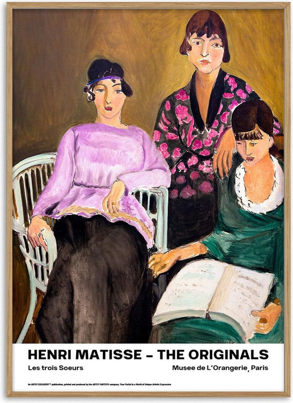 Painting of three women, one seated reading, featured on Les Trois Soeurs - Henri Matisse product page.