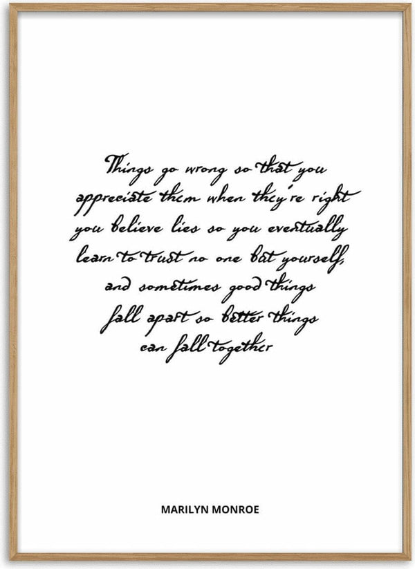 Black and white poster with a Marilyn Monroe quote in cursive text centered on a plain background.
