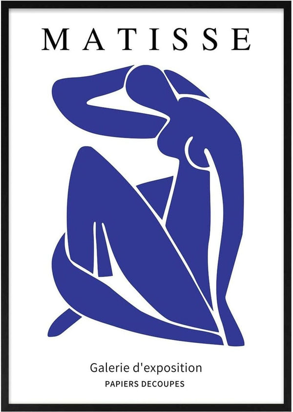 Poster of Matisse Blue Nude artwork with a blue abstract figure and exhibition text on a white background.