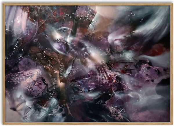 Metaphysical Nocturne in Stardust by Ovidiu Kloska - smoky plum and mauve abstract swirls with flashes of white light