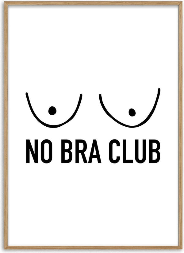 No Bra Club White poster by Lisen Vennesland with a minimal black line drawing on a white background
