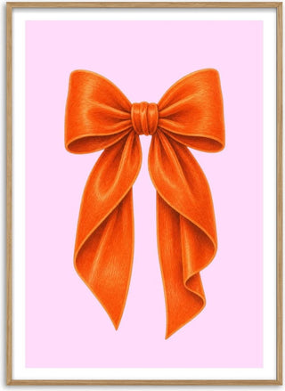 Orange velvet bow on pink - Ohkimiko