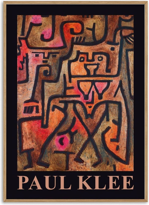 Paul Klee exhibition poster featuring abstract, colorful shapes and bold black lines with "PAUL KLEE" text below.