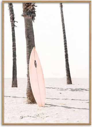 Pink Surfboard on Beach Poster