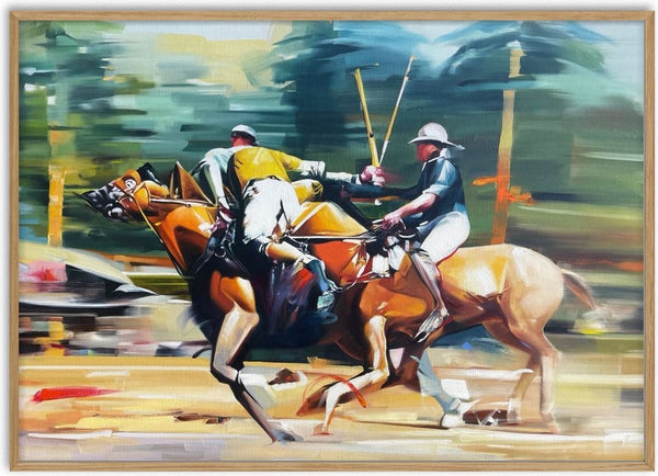 Players 2 by Adrian DeDea - two polo riders clashing mid-gallop against a blurred background