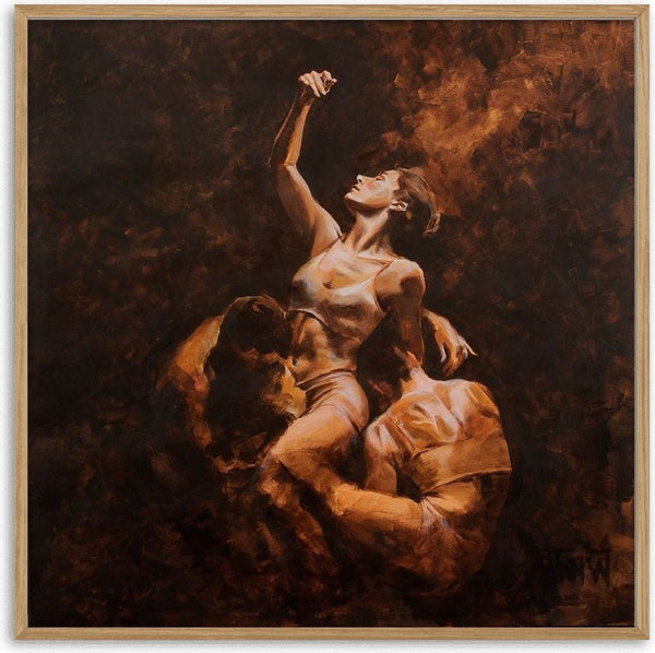 Rise by VanW - a woman pushing up out of a tangle of bodies with one fist raised, gold against dark brown