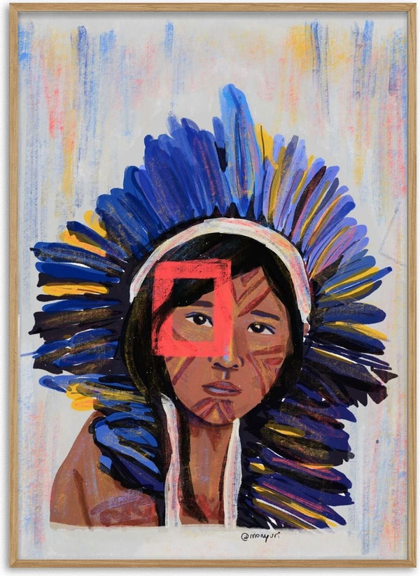 Rooted in colour by Monyuri - portrait of a young woman in a blue and violet feather headdress