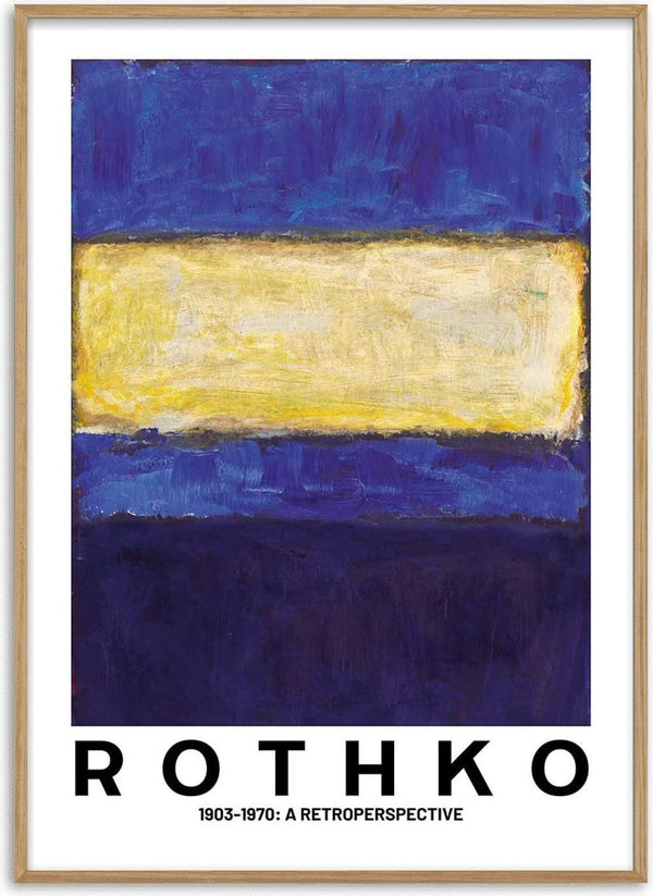 Abstract painting with a yellow rectangular field centered between deep blue sections, featured on the Rothko Yellow on Blue product page.