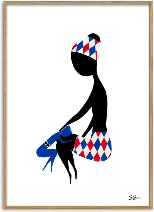 Minimalist artwork of a seated woman in a diamond-patterned outfit, featured on Sara Sonne - Breathe product page.