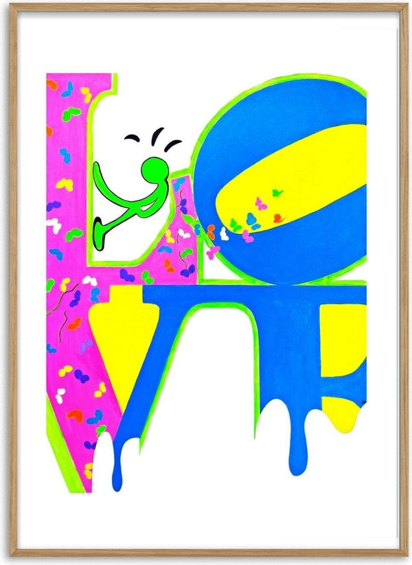 SAVE YOUR LOVE by NKo - the word LOVE melting in magenta and blue with butterflies