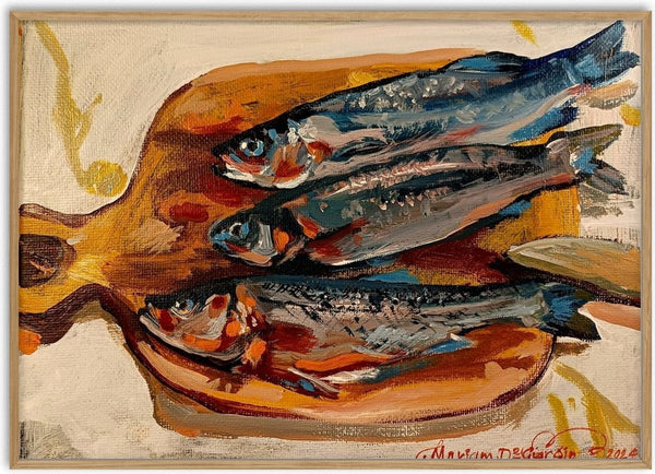 Seabream for lunch by Mariam De Giorgio - three sea bream on a wooden chopping board