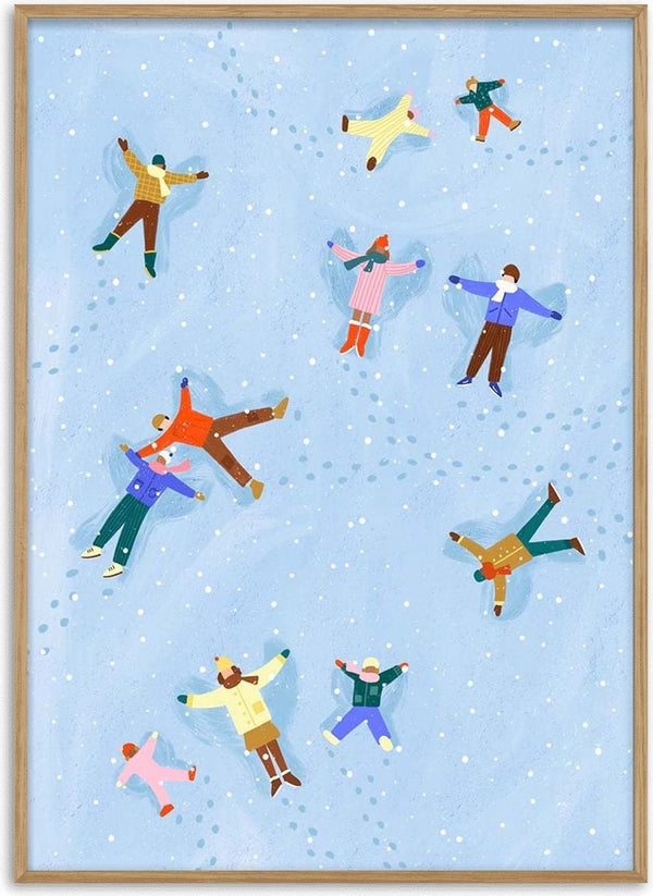 Illustration of people making snow angels on a snowy field, as featured on the Snow Angels - Bea Muller product page.