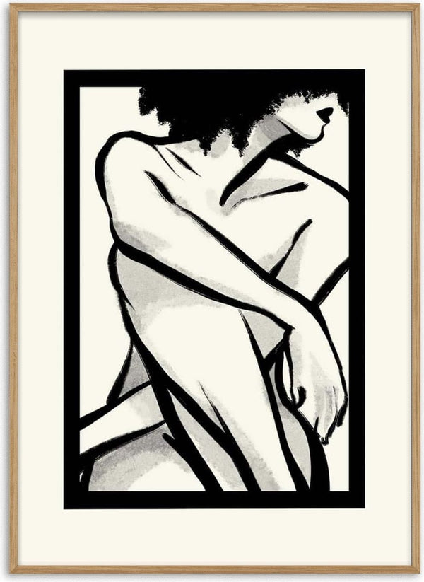 Minimalist line art of a woman's silhouette with abstract shading, featured on the Shape of a Woman poster.