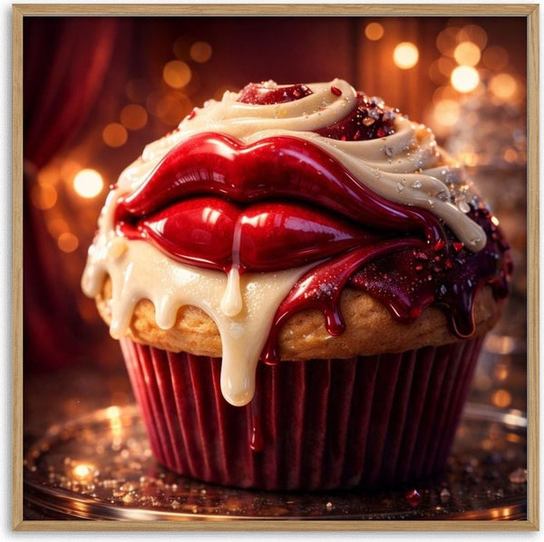 Silent Indulgence – Velvet Edition by Devour Art - cupcake with glossy red lips and dripping cream icing