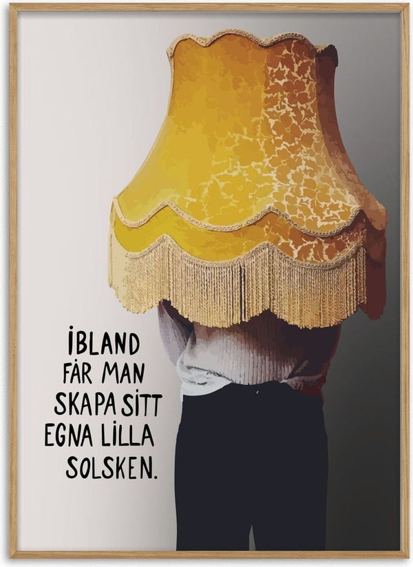 Solsken by Grafik bageri - person with a yellow lampshade and a Swedish quote