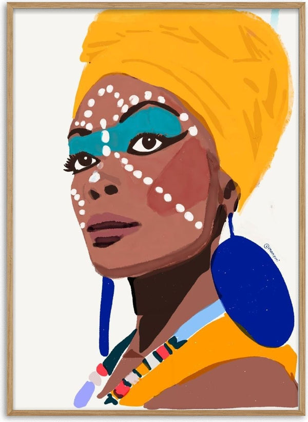 Strength and Grace by Monyuri - portrait of a woman in a yellow head wrap with turquoise face paint
