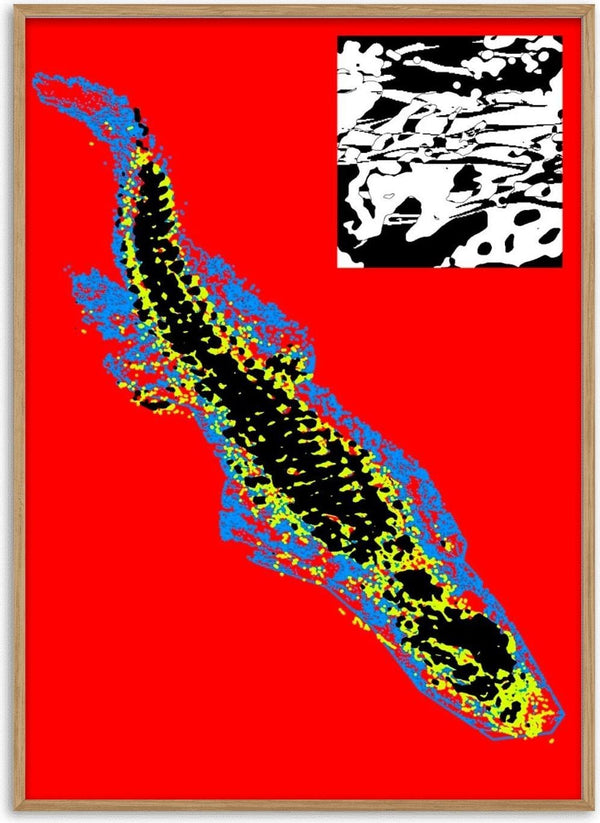 Swimming in Red by Francisco Gualter - abstract crocodile poster on red