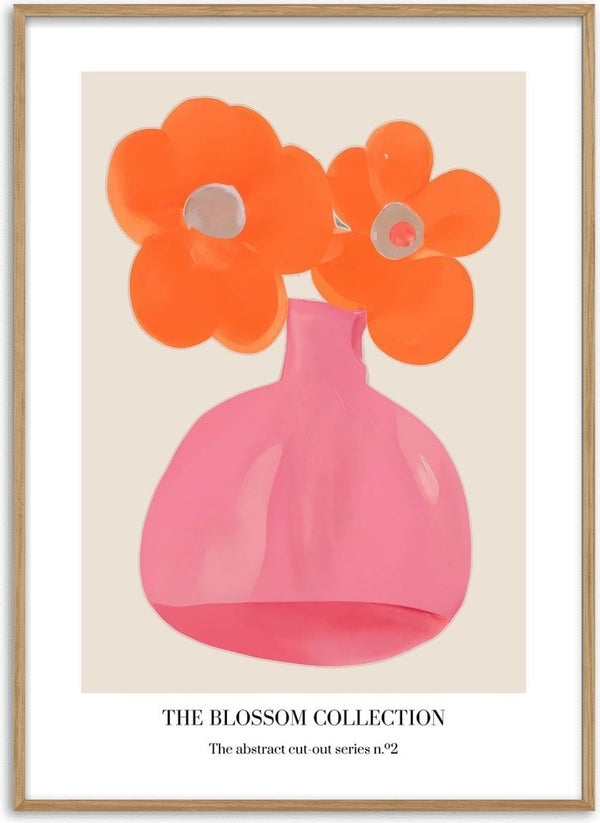The blossom collection nr. 2 by Interiorisla - orange flowers above a pink glass vase on cream