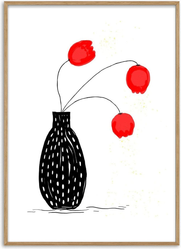Three happy tulips by Creationsbyeditabrus - three red tulips in a black dotted vase