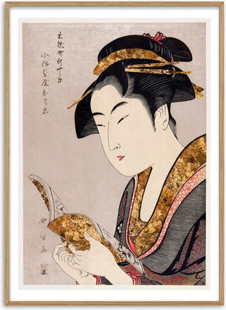 Traditional japanese woman reading poster