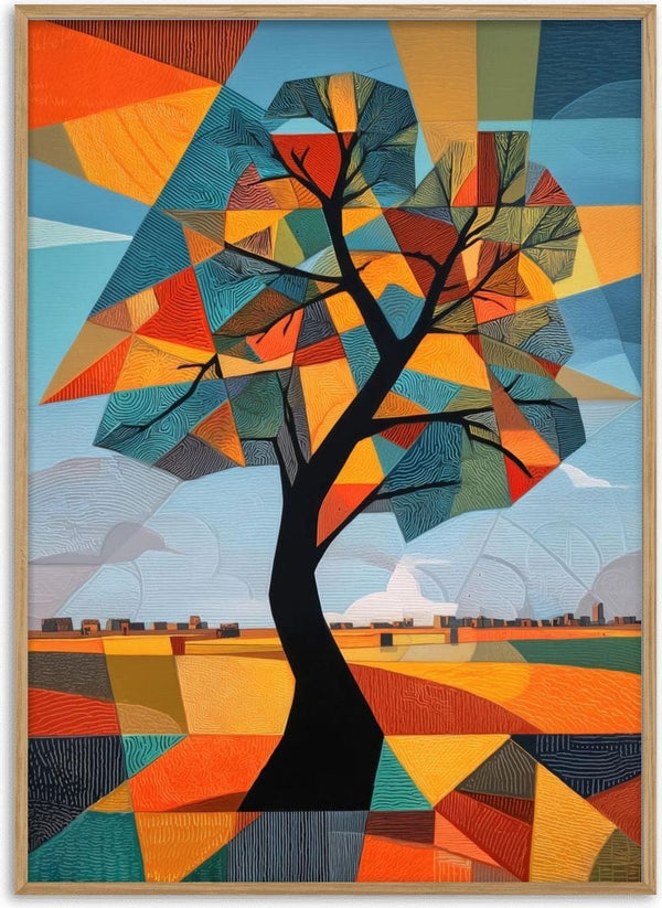Abstract artwork of a tree with colorful geometric shapes, featured on Under The Tree - Tara Green product page.