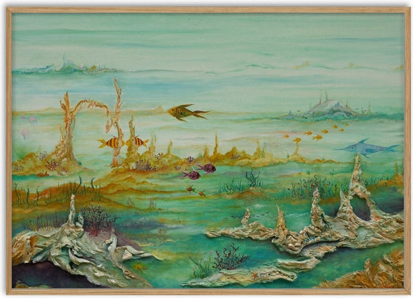 UnderWaterWorld by Eledina - a textured coral seabed with small fish in turquoise and gold