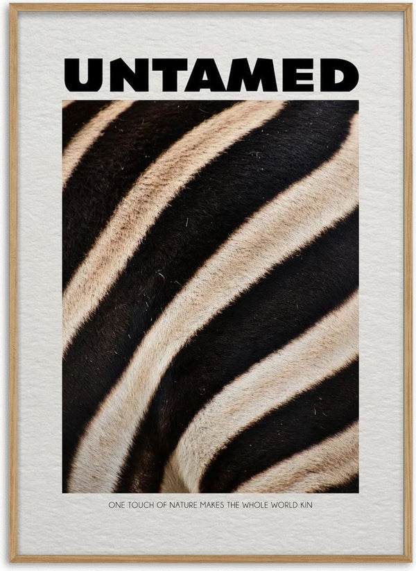 Untamed Zebra by Daniel Leo — minimalist poster with a close-up of black and cream zebra stripes