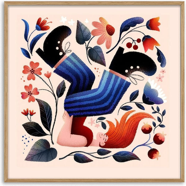 Upside down by Justyna - figure upside down in striped trousers and black boots among flowers