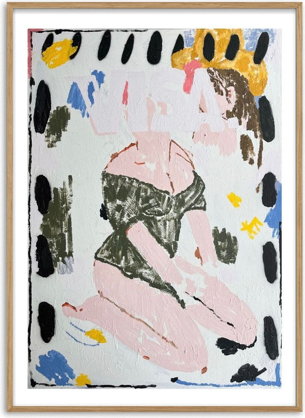 VISA OWNS MY EYES by Oscar Birch - a kneeling pink figure with the word VISA across her face