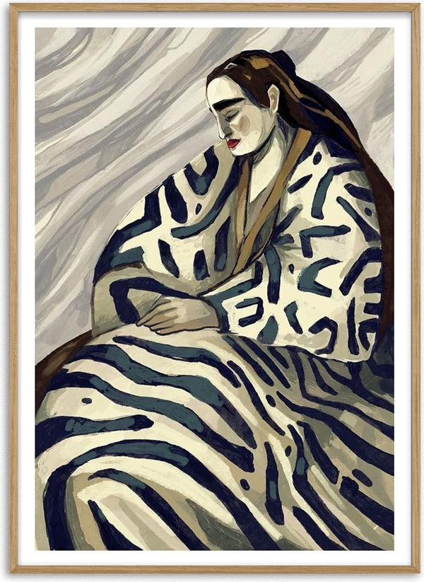 Painting of a woman in a patterned robe, sitting with hands folded, featured on Way Of Life - David Wolf product page.