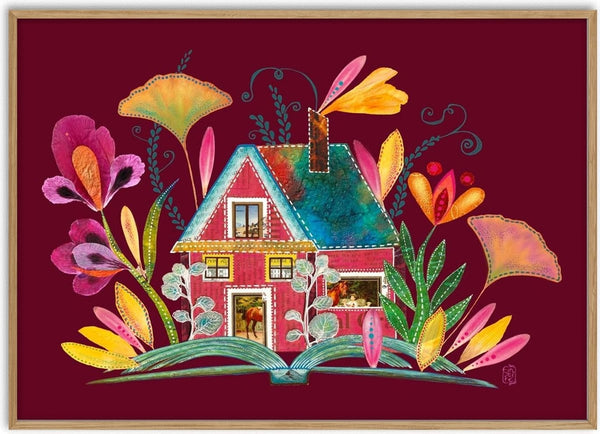 Whimsy Swedish Cottage Burgundy by Enikő Marosváry-Kramcsák