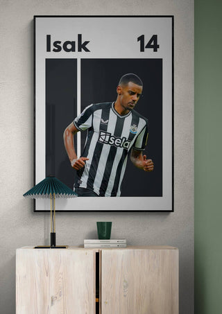 Alexander Isak football poster featuring him in a Newcastle United jersey with the number 14.