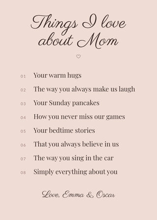Things I Love About Mom personalised poster – Dusty rose
